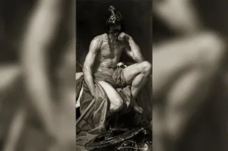 Statue antique d'Arès dieu de la guerre, armé de sa lance et de son bouclier