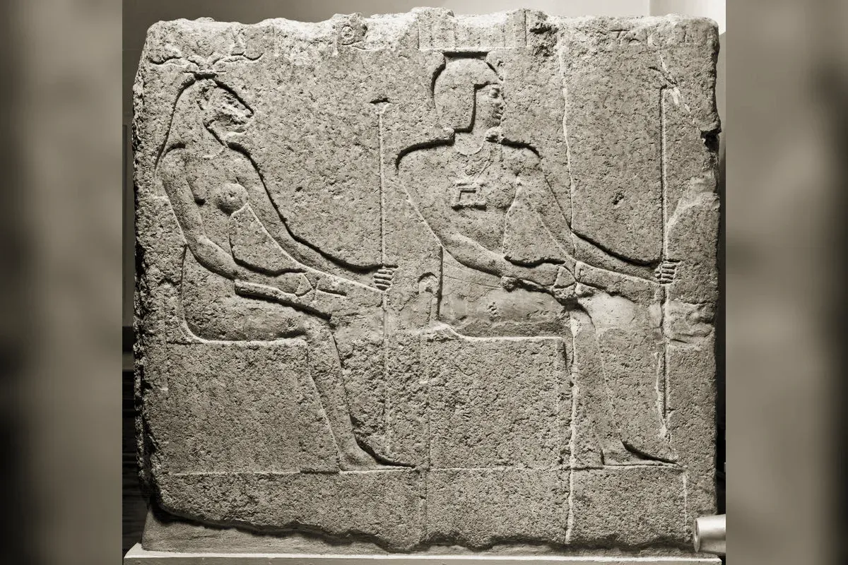 Shu lifting Nut on his arms above Geb, god of air, classical Egyptian art
