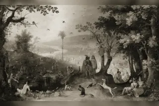 Paysage serein et verdoyant évoquant les Champs Élysées de la mythologie grecque